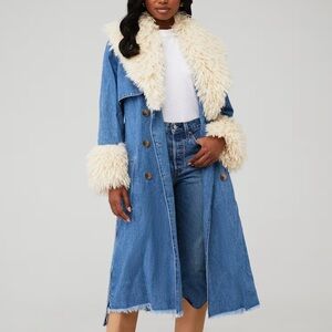 Blank NYC Blue Jean Jacket with Cream Fur Trim